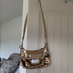 Sequin gold coach cross body purse